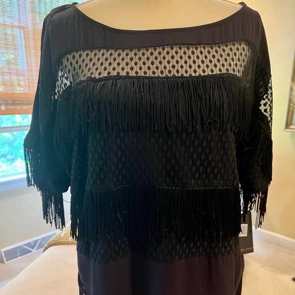 MWT! Ella Moss size L black sheer, polka dot and fringe top. Never worn! - Picture 2 of 9